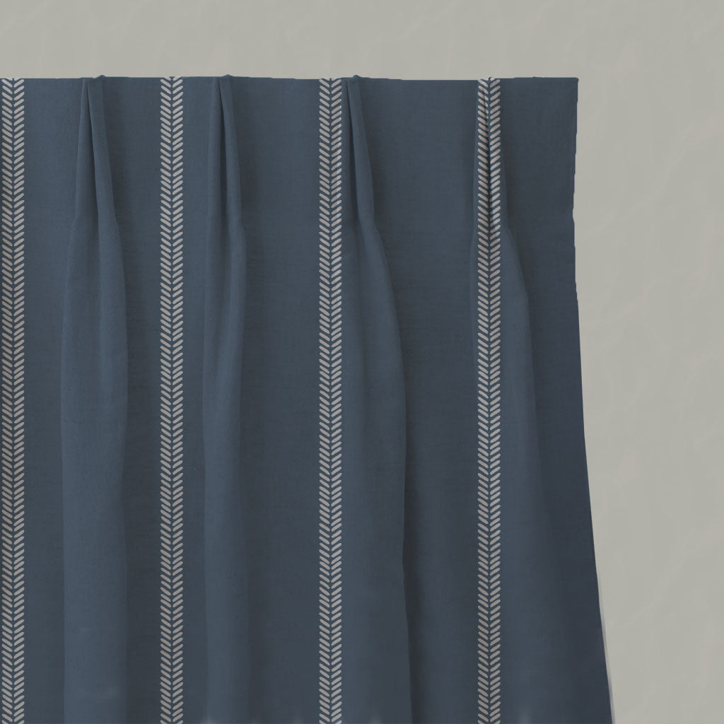 Blue Striped Linen Pleated Curtains - Rana Denim - Natural base fabric.