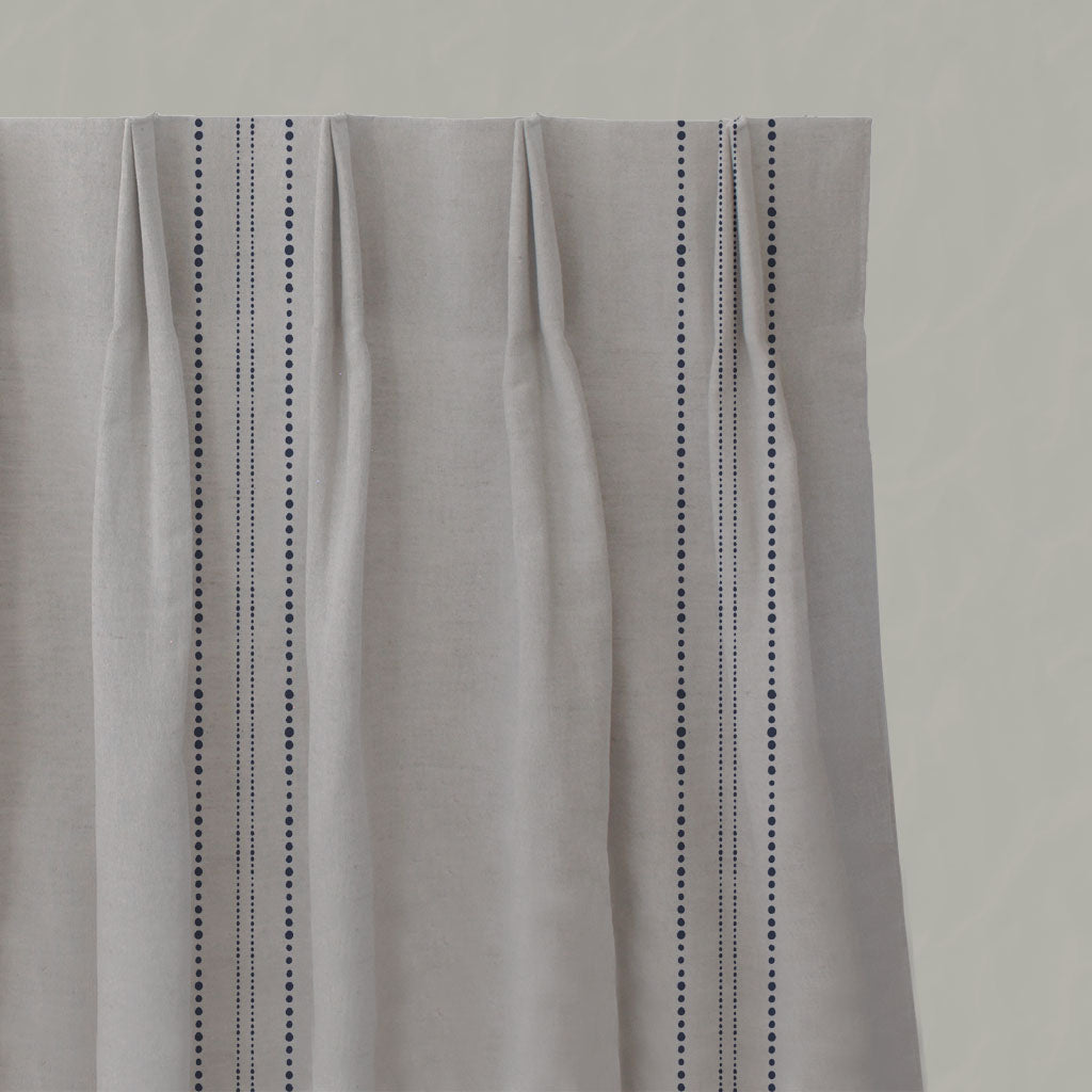 Blue Striped Linen Pleated Curtains - Reyna Deep Blue - Natural base fabric.