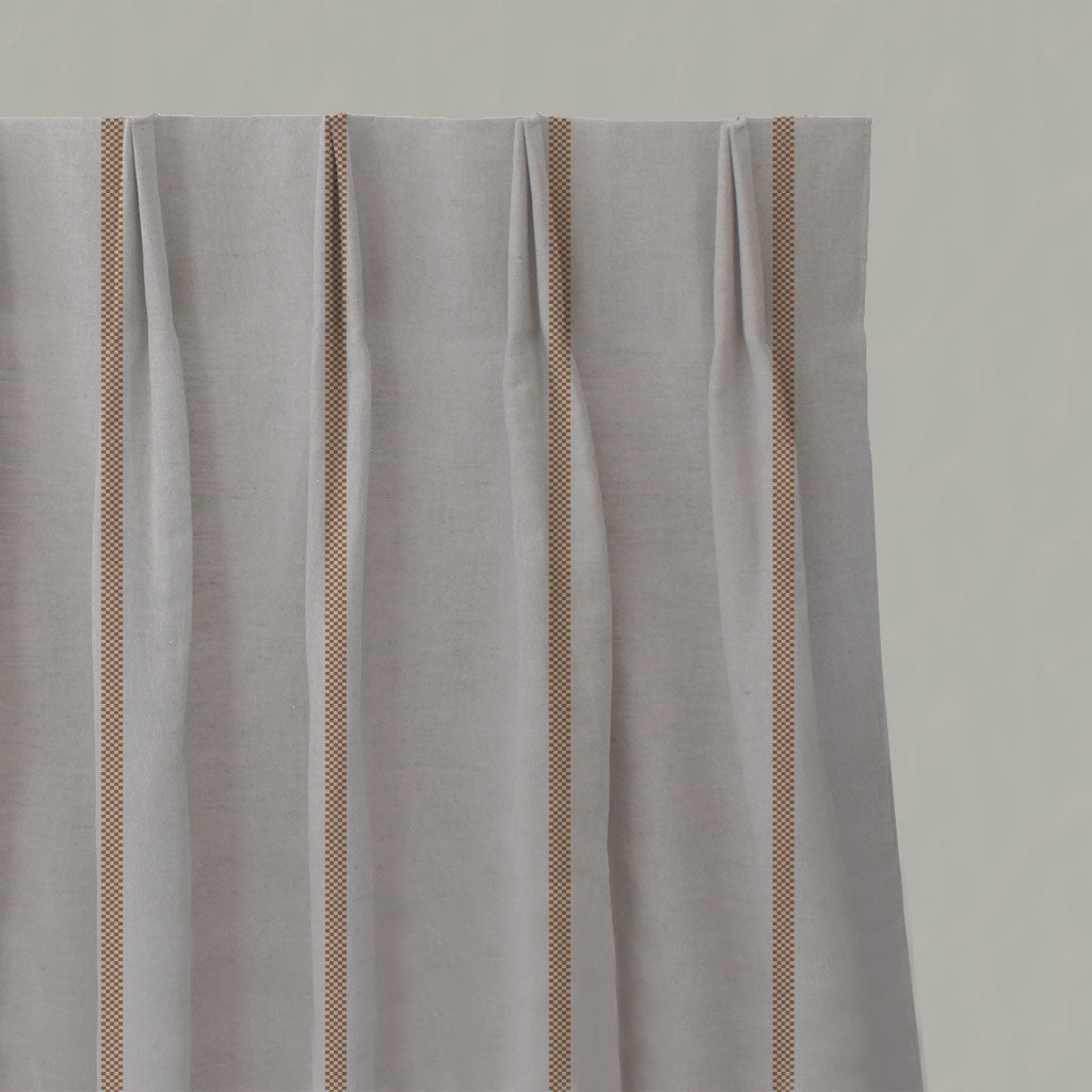 Orange Striped Linen Pleated Curtains - Ronja Tangerine - Natural base fabric.