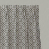 Green Patterned Linen Pleated Curtains - Rosalina Khaki - Natural base fabric.