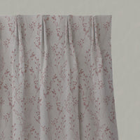 Pink Botanical Linen Pleated Curtains - Saeeda Dusty Pink - Natural base fabric.