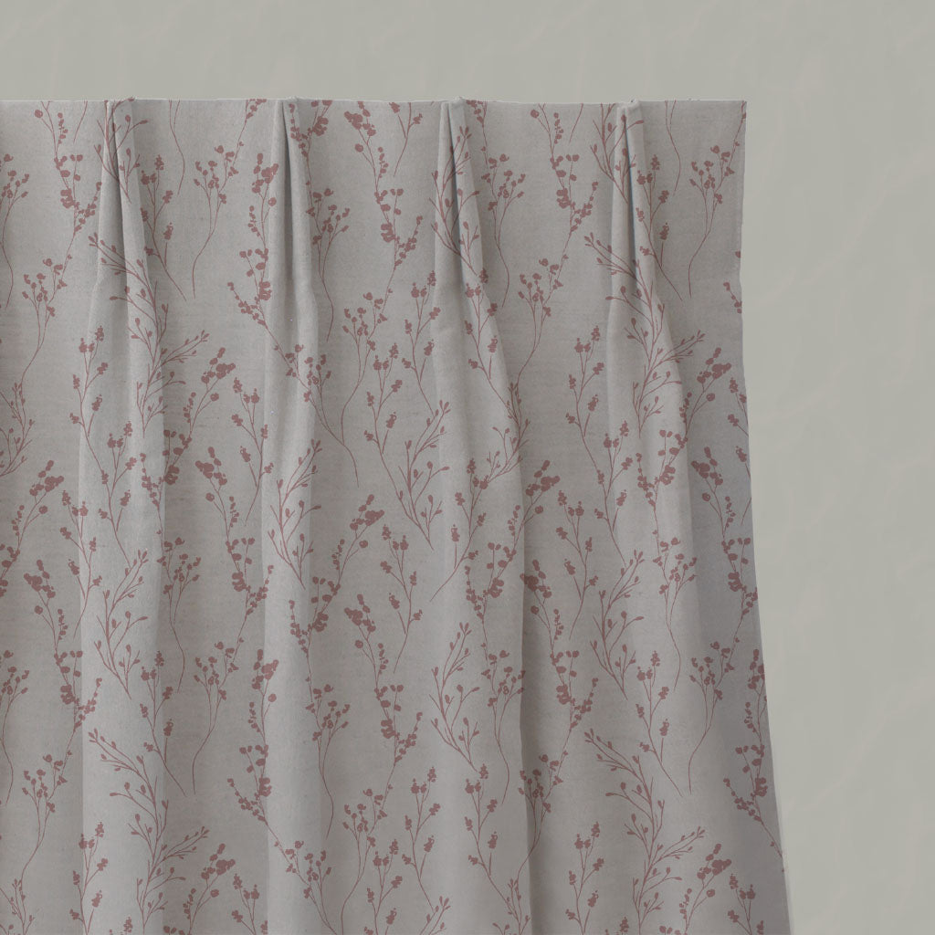 Pink Botanical Linen Pleated Curtains - Saeeda Dusty Pink - Natural base fabric.
