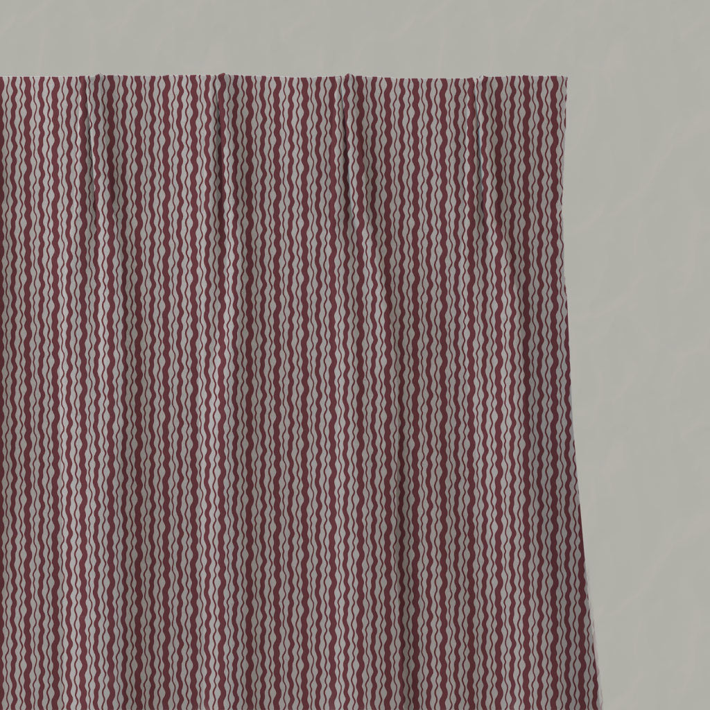Red Patterned Linen Pleated Curtains - Safiya Wine - Natural base fabric.