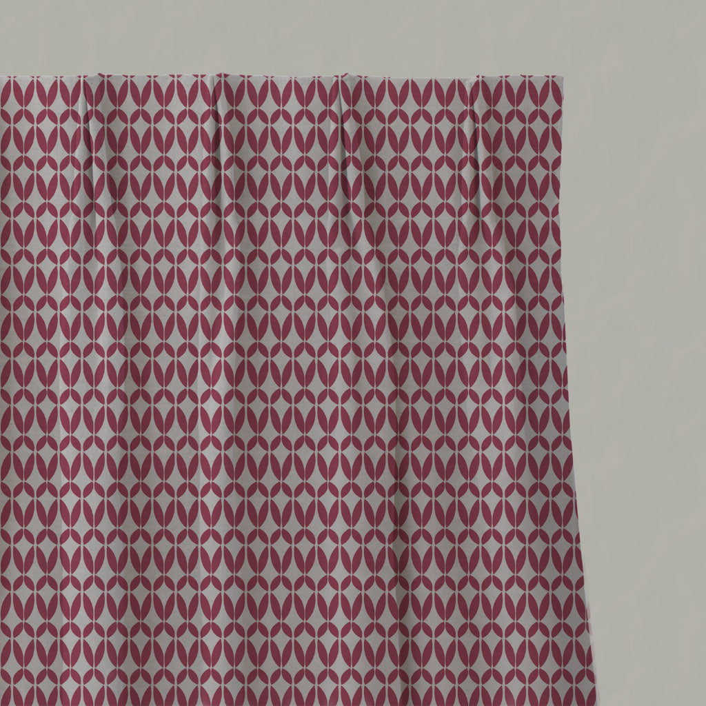 Red Patterned Linen Pleated Curtains - Siruna Cherry - Natural base fabric.