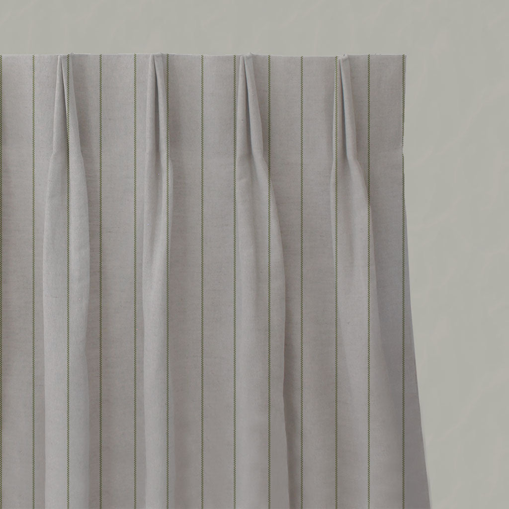 Green Striped Linen Pleated Curtains - Solveig Leaf - Natural base fabric.