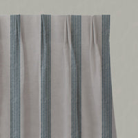 Blue Striped Linen Pleated Curtains - Sumi Blue Stone - Natural base fabric.