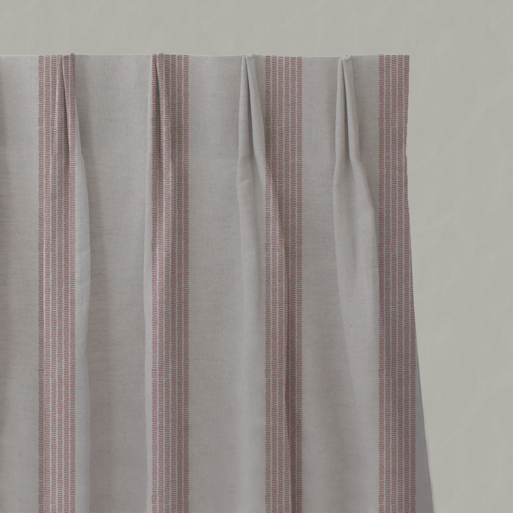 Pink Striped Linen Pleated Curtains - Sumi Dusty Pink - Natural base fabric.