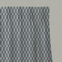 Blue Checked Linen Pleated Curtains - Sunni Blue Stone - Natural base fabric.
