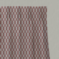 Red Checked Linen Pleated Curtains - Sunni Crimson Red - Natural base fabric.
