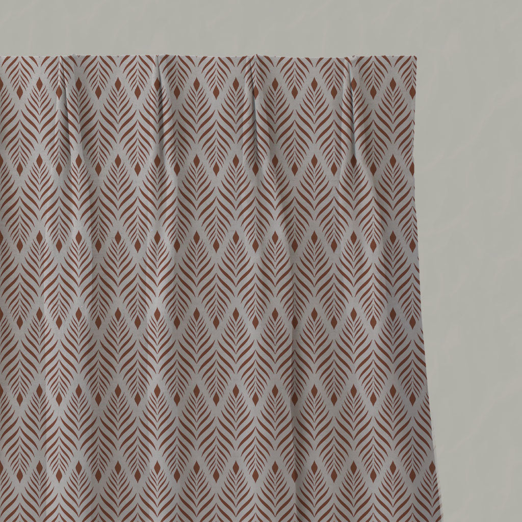 Red / Orange Patterned Linen Pleated Curtains - Sylvia Terracotta - Natural base fabric.