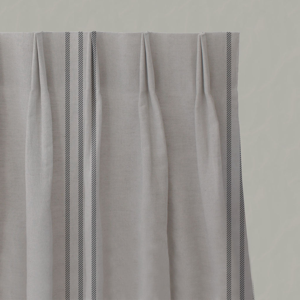 Grey Striped Linen Pleated Curtains - Telma Ash - Natural base fabric.