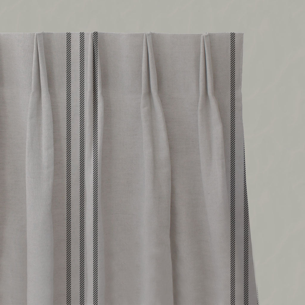 Grey Striped Linen Pleated Curtains - Telma Charcoal - Natural base fabric.