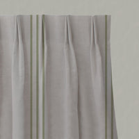 Green Striped Linen Pleated Curtains - Telma Leaf - Natural base fabric.