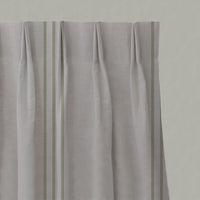 Green Striped Linen Pleated Curtains - Telma Olive - Natural base fabric.