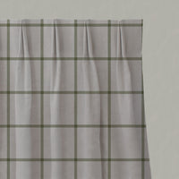 Green Checked Linen Pleated Curtains - Tove Khaki - Natural base fabric.