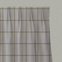 Green Checked Linen Pleated Curtains - Tove Olive - Natural base fabric.