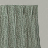 Green Patterned Linen Pleated Curtains - Vera Verde - Natural base fabric.