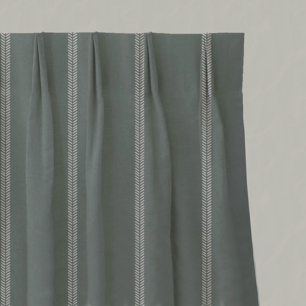 Rana Sage - Light Green pleated curtain with hand drawn stripes