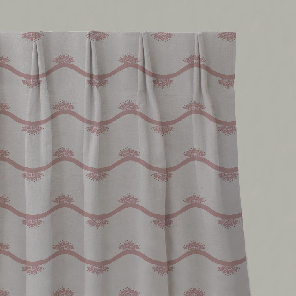 Pink Abstract Linen Pleated Curtain - Nelani Dusty Pink - Natural base fabric.