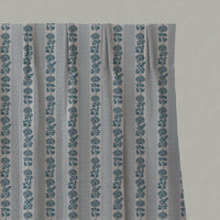 Blue Floral Stripe Linen Pleated Curtain - Skye Blue Stone - Natural base fabric.