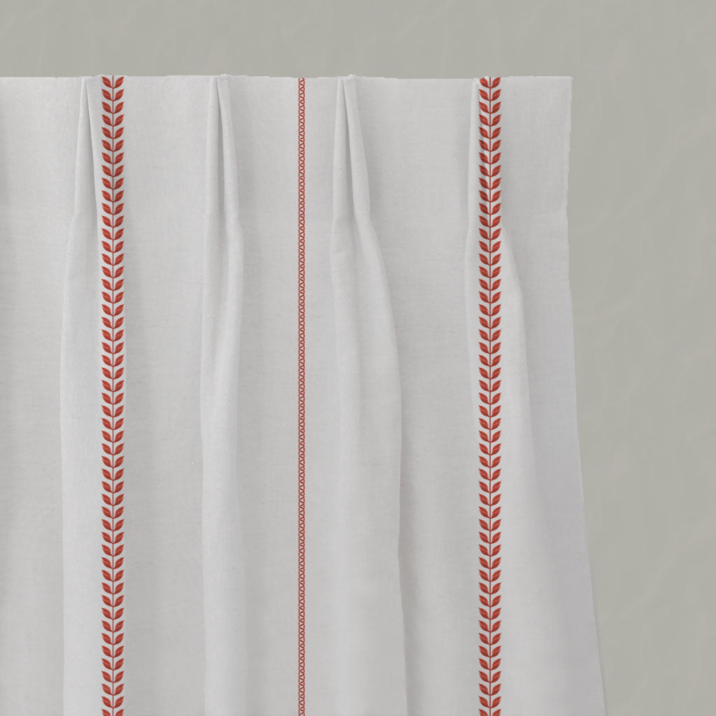 Red Striped Linen Pleated Curtains - Berit Crimson Red - White base fabric.