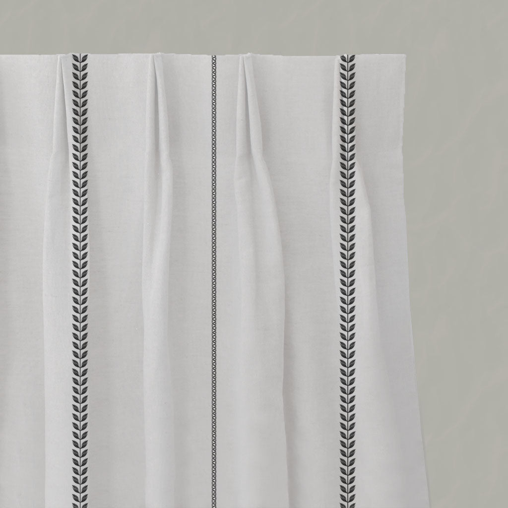 Black Striped Linen Pleated Curtains - Berit Noir - White base fabric.