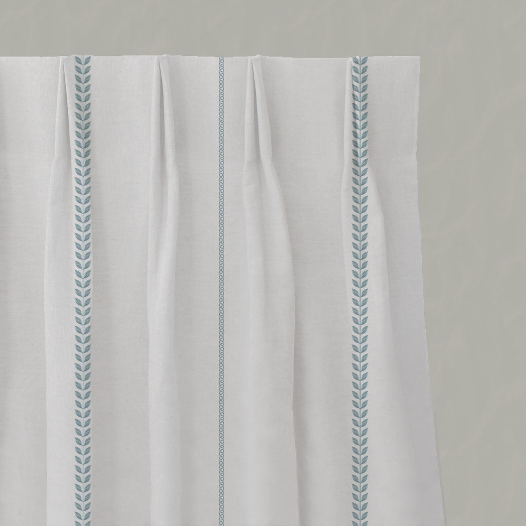 Blue Striped Linen Pleated Curtains - Berit Shadow Blue - White base fabric.
