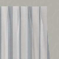 Blue Striped Linen Pleated Curtains - Brea Ink-WHT - White base fabric.