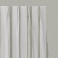 Green Striped Linen Pleated Curtains - Brea Moss-WHT - White base fabric.