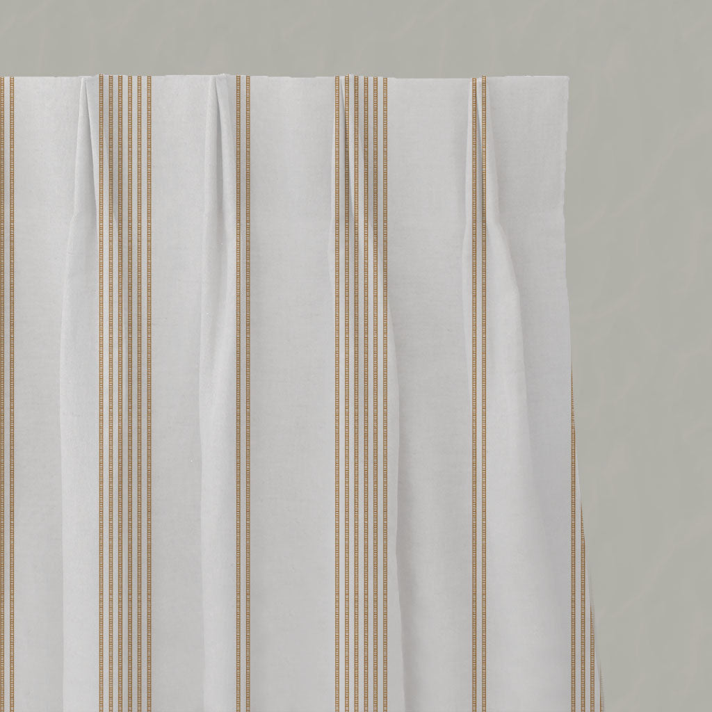 Orange Striped Linen Pleated Curtains - Brea Ochre-WHT - White base fabric.
