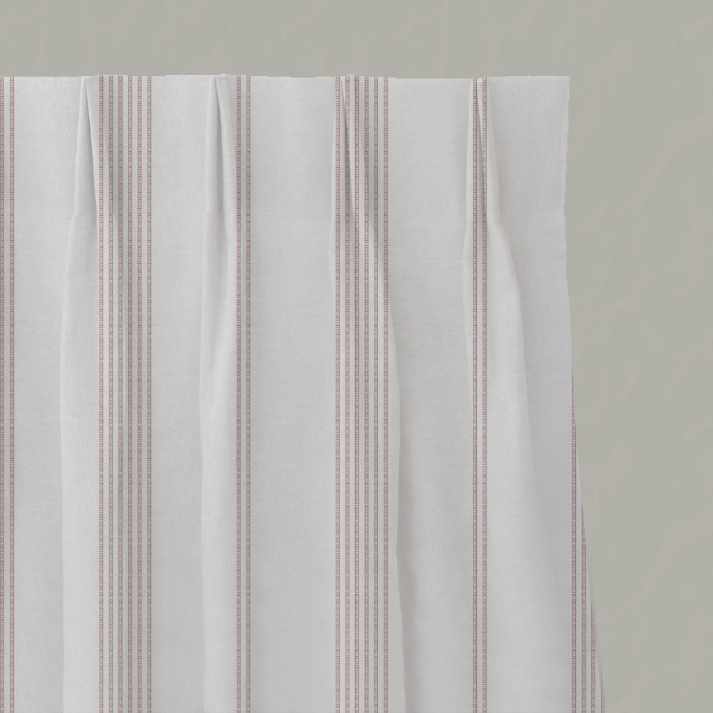 Pink Striped Linen Pleated Curtains - Brea Peony-WHT - White base fabric.