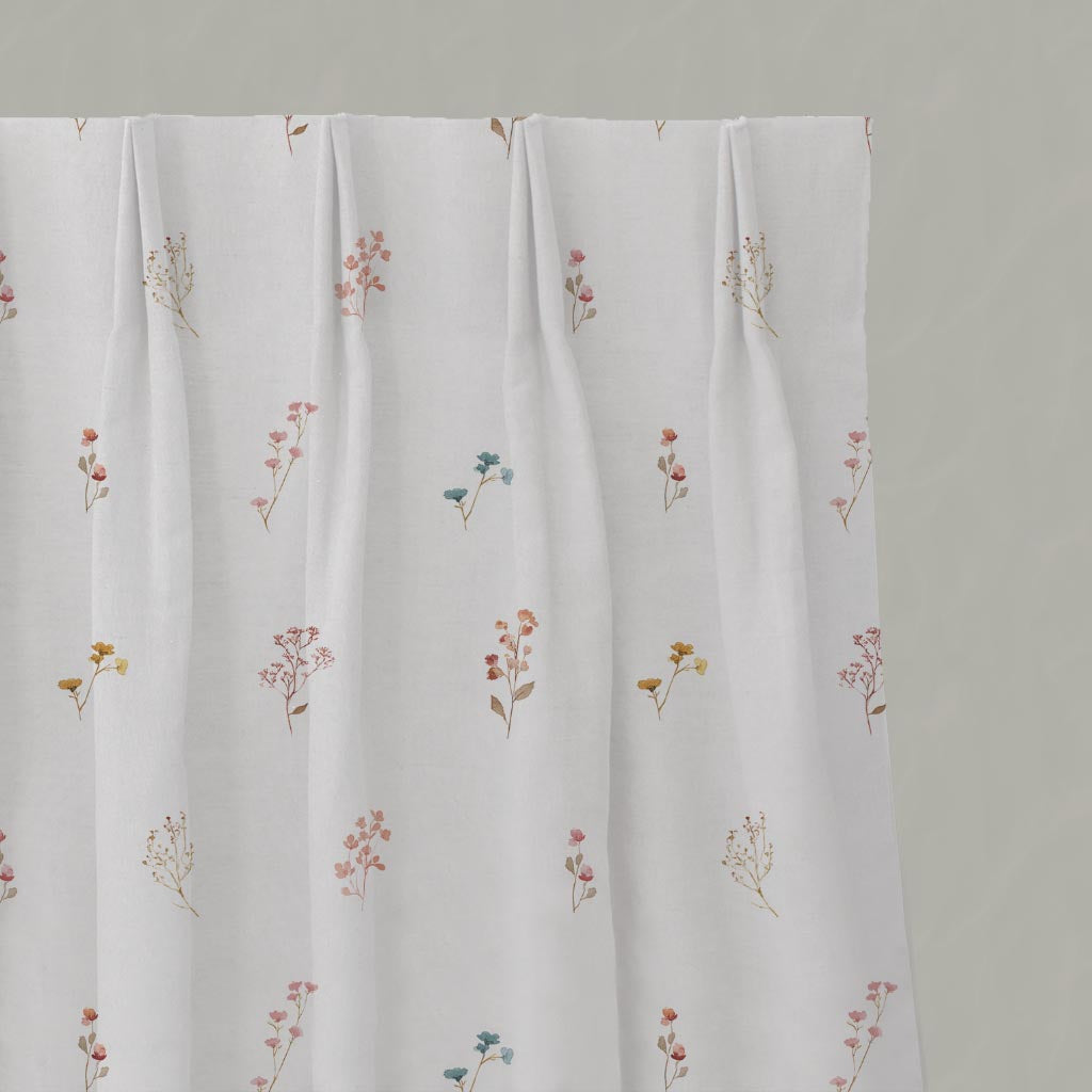 Multi-Coloured Floral Linen Pleated Curtain - Bridget-WHT - White base fabric.