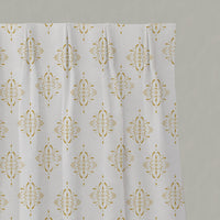 Yellow Patterned Linen Pleated Curtains - Britt Dijon - White base fabric.