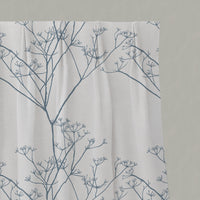 Blue Floral Linen Pleated Curtains - Cicely Agate Blue - White base fabric.