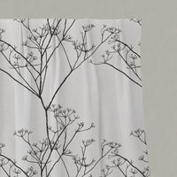 Black Floral Linen Pleated Curtains - Cicely Black - White base fabric.