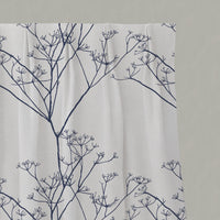 Blue Floral Linen Pleated Curtains - Cicely Deep Blue - White base fabric.