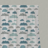 Blue Kids Linen Pleated Curtains - Cloud Dreams Blue - White base fabric.