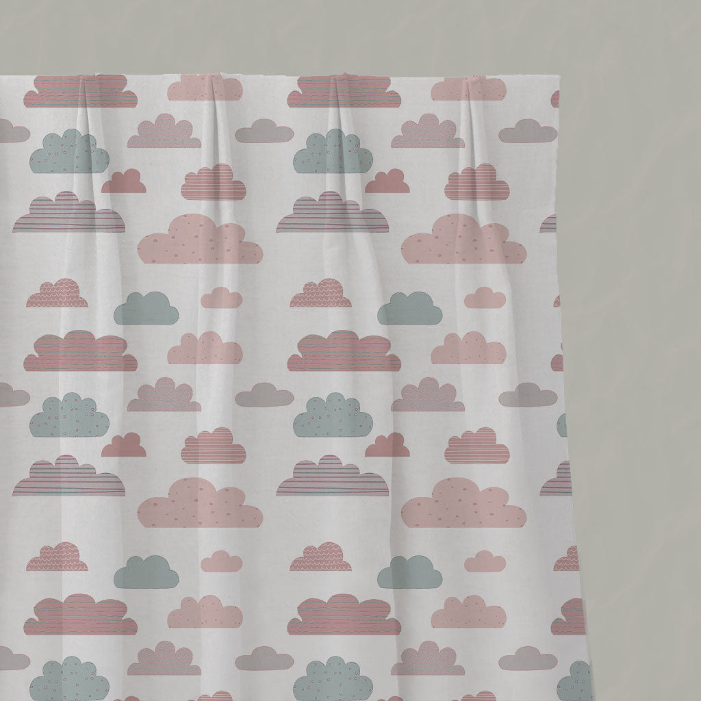 Pink Kids Linen Pleated Curtains - Cloud Dreams Pink - White base fabric.