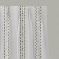 Green Striped Linen Pleated Curtains - Daphne Moss-WHT - White base fabric.