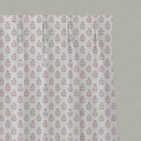 Pink Floral Linen Pleated Curtain - Doris Peony-WHT - White base fabric.
