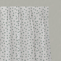 Green Spotted Linen Pleated Curtains - Dottie Meadow-WHT - White base fabric.