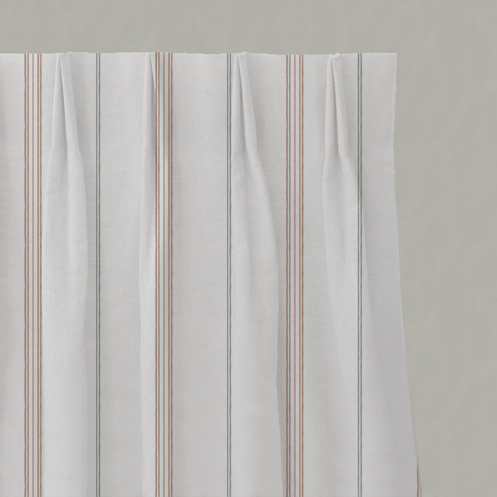 Grey / Pink Striped Linen Pleated Curtains - Elise New Blush-WHT - White base fabric.