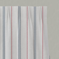 Red / Blue Striped Linen Pleated Curtains - Elise Red-Ink-WHT - White base fabric.