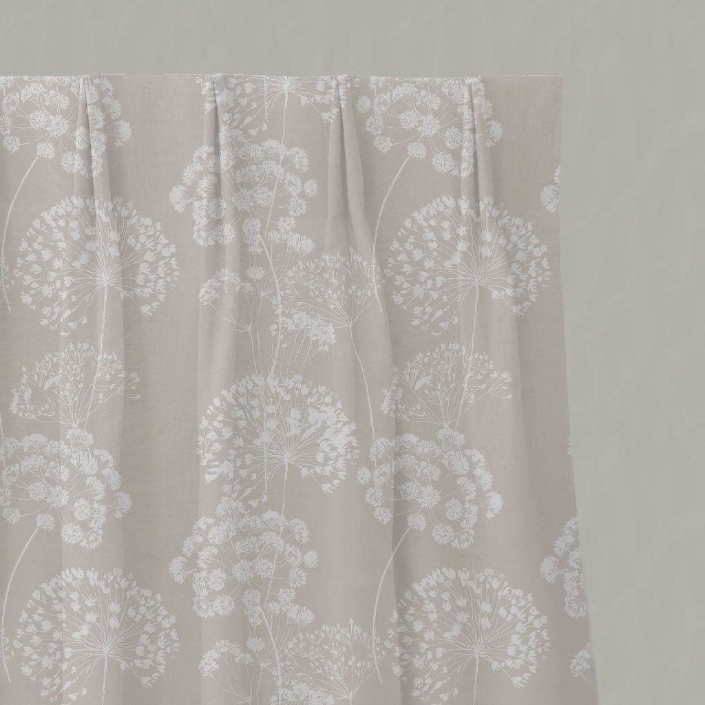 Neutral / Cream Floral Linen Pleated Curtains - Erleen INV SandWind - White base fabric.