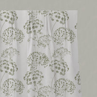 Green Floral Linen Pleated Curtains - Erleen Moss - White base fabric.