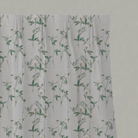 White Floral Linen Pleated Curtains - Estelle White - White base fabric.