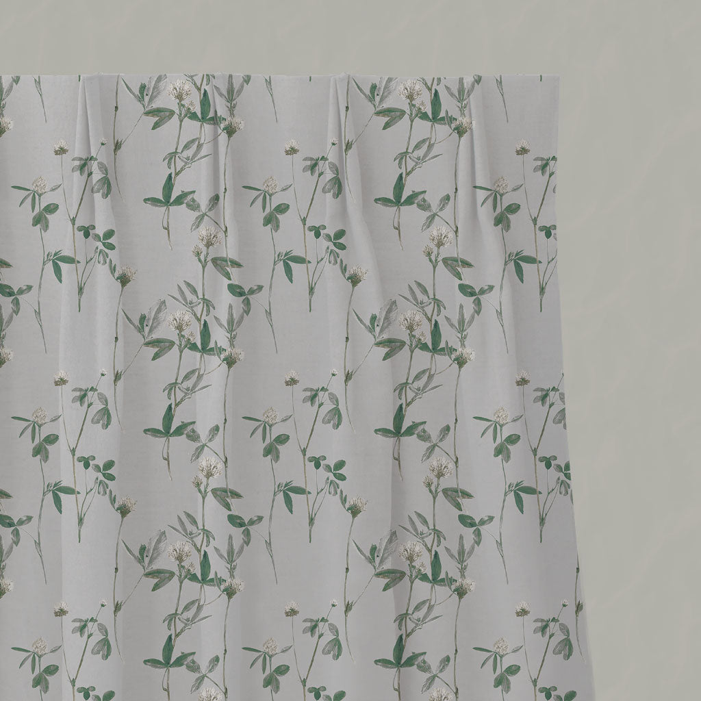 White Floral Linen Pleated Curtains - Estelle White - White base fabric.
