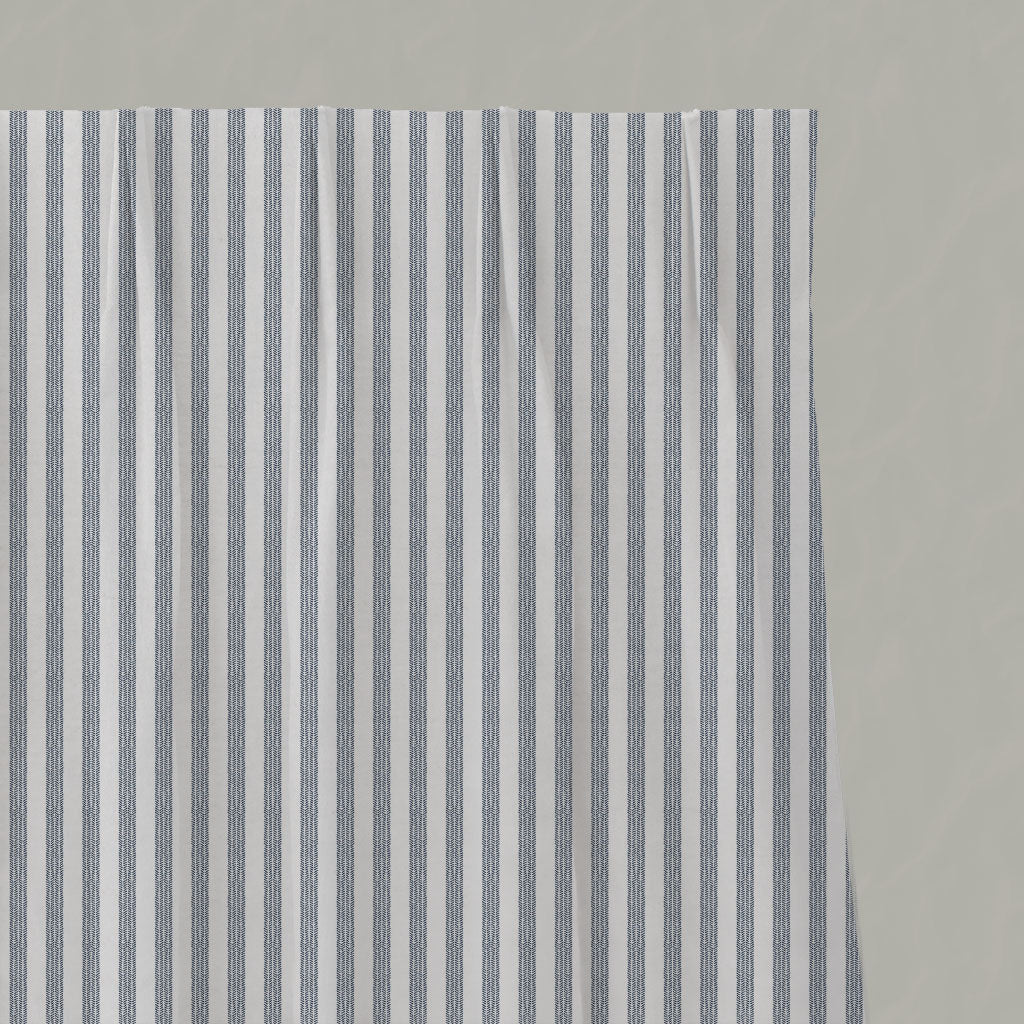 Blue Striped Linen Pleated Curtains - Evianne Ink-WHT - White base fabric.