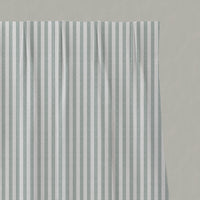 Green Striped Linen Pleated Curtains - Evianne Sage-WHT - White base fabric.
