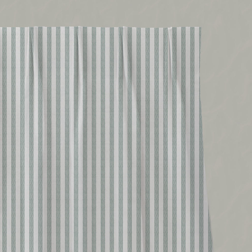 Green Striped Linen Pleated Curtains - Evianne Sage-WHT - White base fabric.